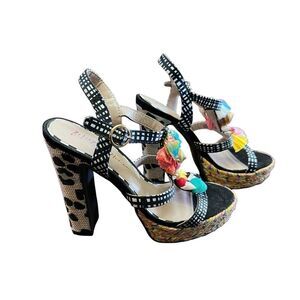 Betsey Johnson Marcy Funky colorful Block Heel Animal Print Sandals Size 6.5